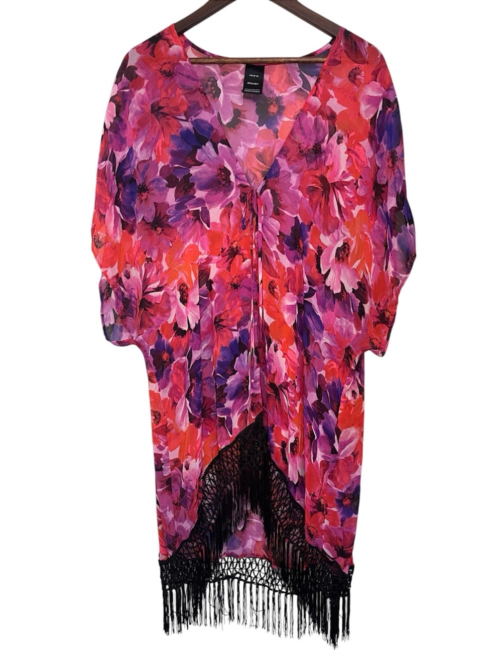 Catalina Sheer Cover Up Large Floral Kimono Kaftan Swim Pink Purple Black Swim - Picture 4 of 12